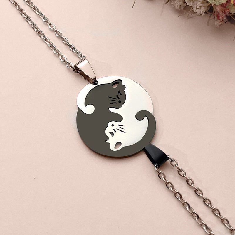 Collar Ying Yang Gato en Acero inoxidable