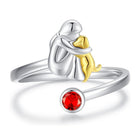 Anillo Perro y niña en Plata de ley - ajustable y simbólico 2